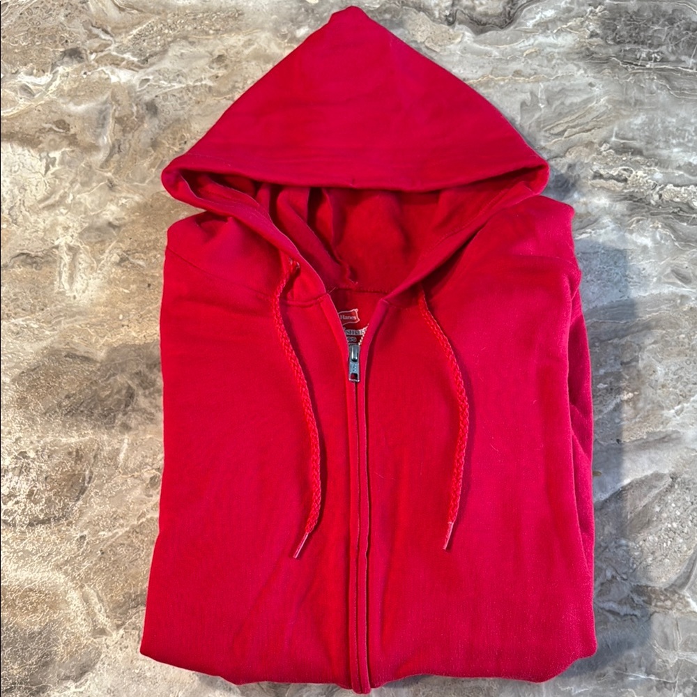Red zip hooded jacket